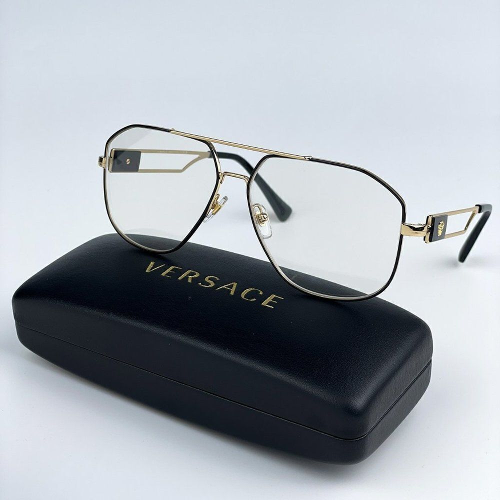 NEW Versace VE1287 1443 BRAND NEW  Black Gold Metal Pilot Men Unisex Eyeglasses